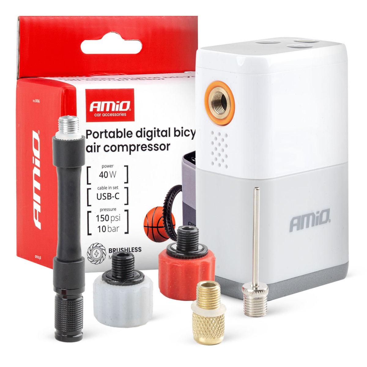 Langaton mini-ilmakompressori polkupyöriin, 40 W, USB-C, AMIO-04946