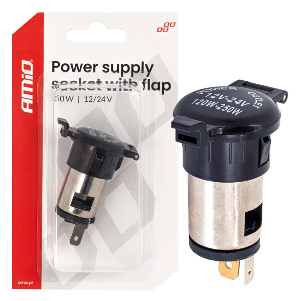 Lisäpistorasia kannella 250W 12V/24V, AMIO-04434