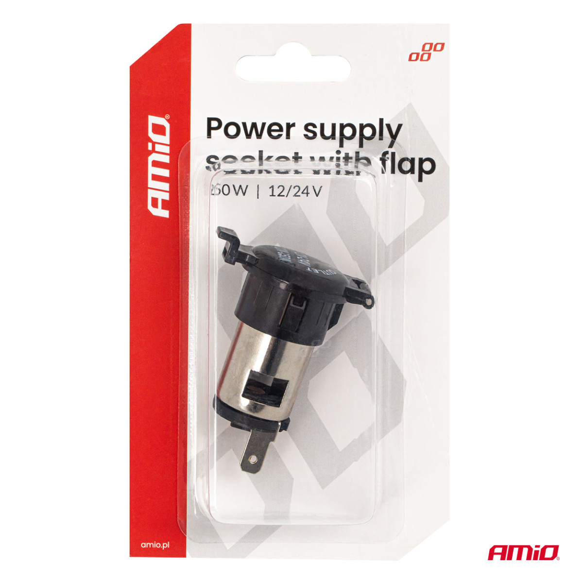 Lisäpistorasia kannella 250W 12V/24V, AMIO-04434