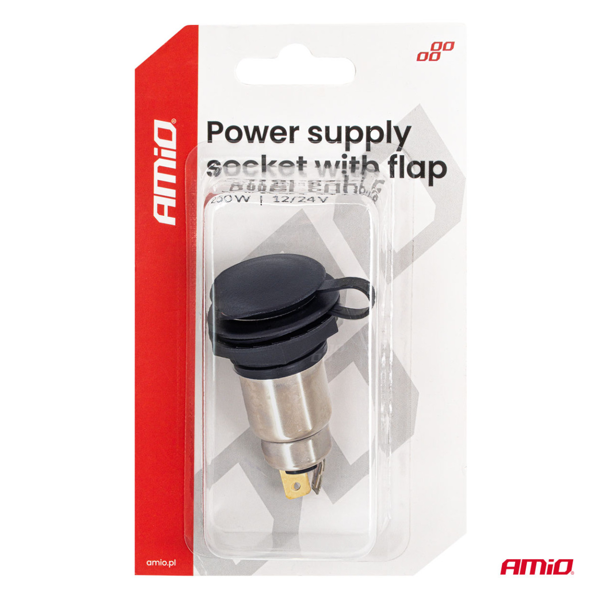 Lisäpistorasia kannella, 250W, 12/24V AMIO-04462