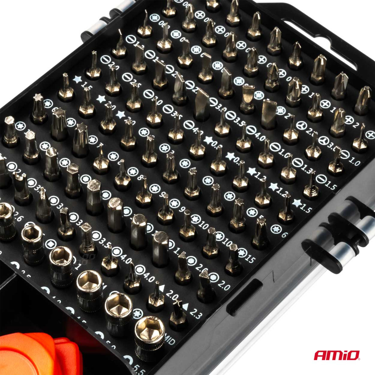 Tarkkuusruuvimeisseli- ja kärkisarja 115 osaa, AMIO-03135