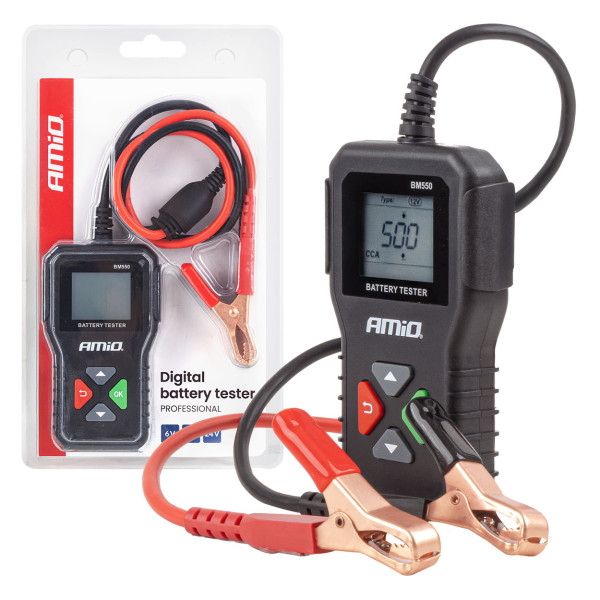 Ammattimainen digitaalinen akkutesteri, 2-220 Ah, 6 V / 12 V / 24 V, AMIO-04920