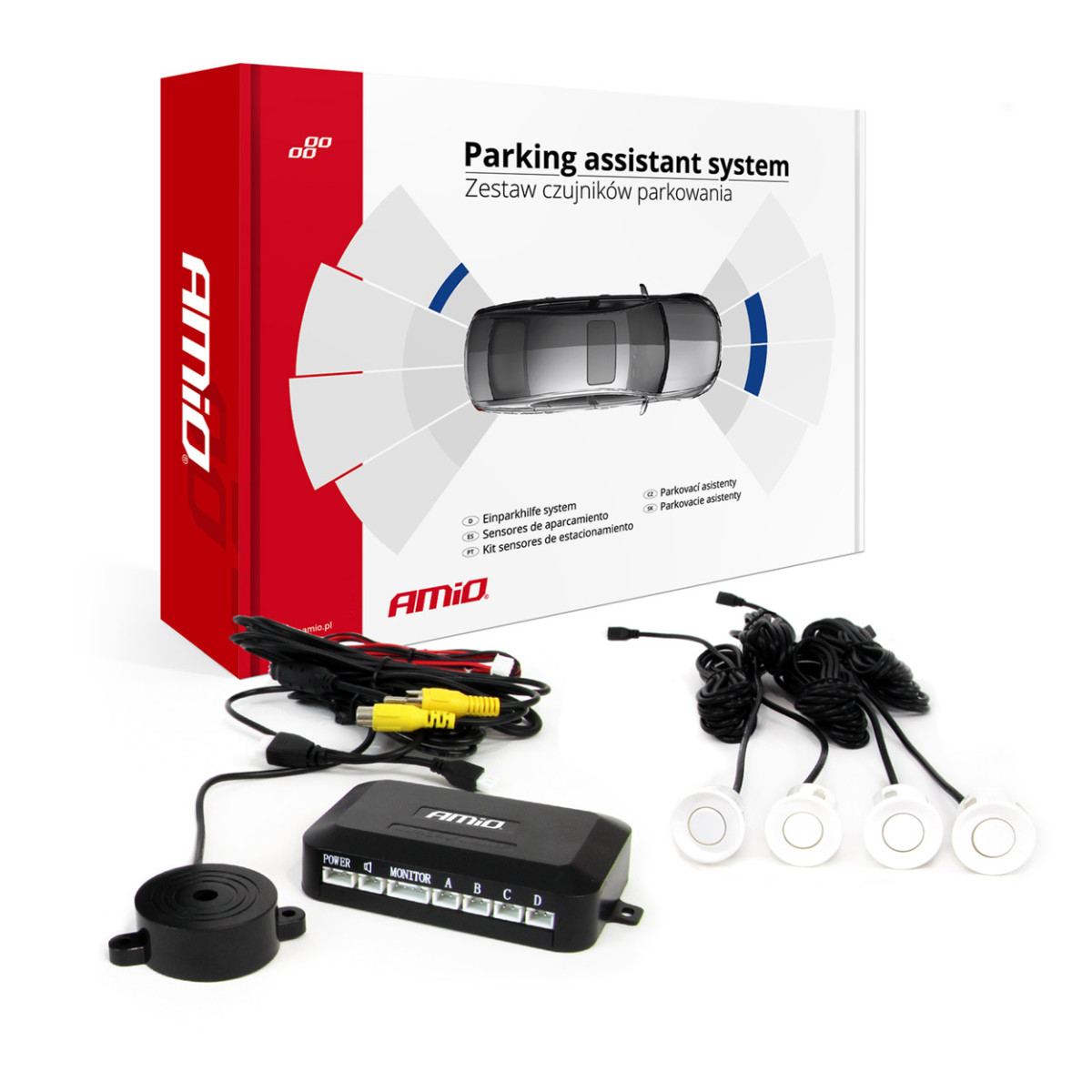 Pysäköintitutkasarja kameralle ja LCD-näytölle, valkoinen 22 mm AMIO-02991