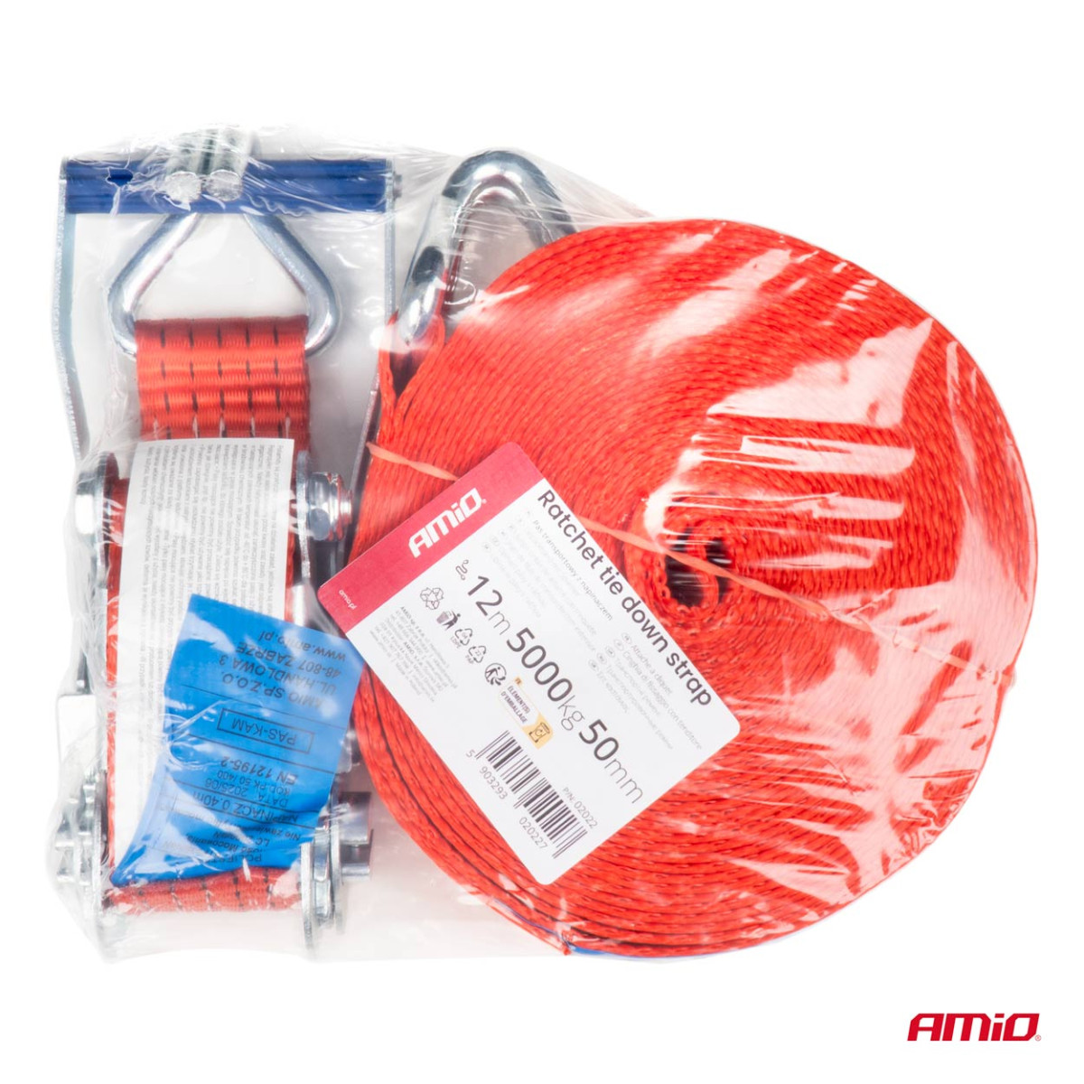 Kuormankiinnitysliina kiristimellä 5000 kg, 12 m x 50 mm, AMIO-02022
