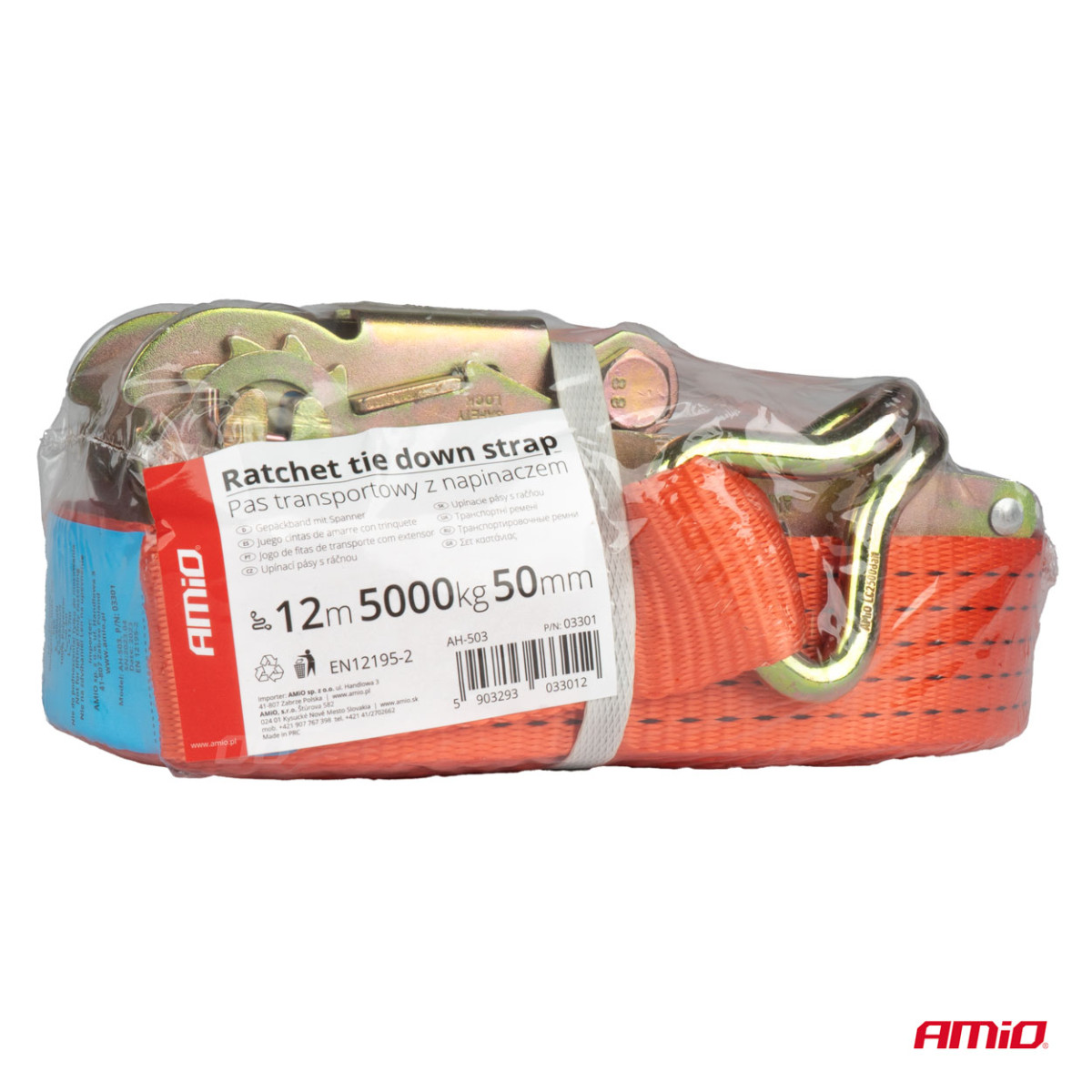 Kuormankiinnitysliina kiristimellä 5000 kg, 12 m x 50 mm, AMIO-03301