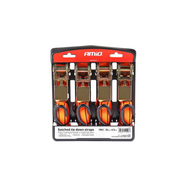 Kiinnitysvyösarja kiristimellä 700 kg, 25 mm × 4,5 m, 4 kpl, BELT-03 AMIO-02496