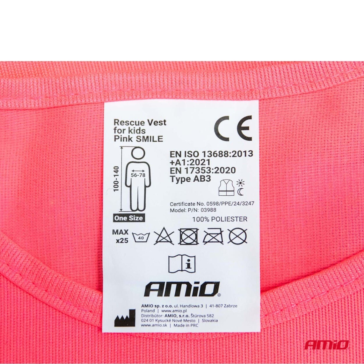 Lasten heijastinliivi SMILE, pinkki AMIO-03988