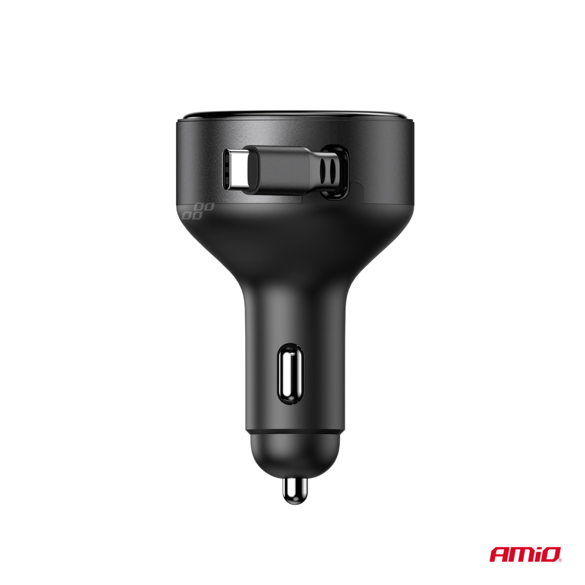 Autolaturi sisäänvedettävällä C-kaapelilla ja USB-C 12/24V 60W AMIO-04368