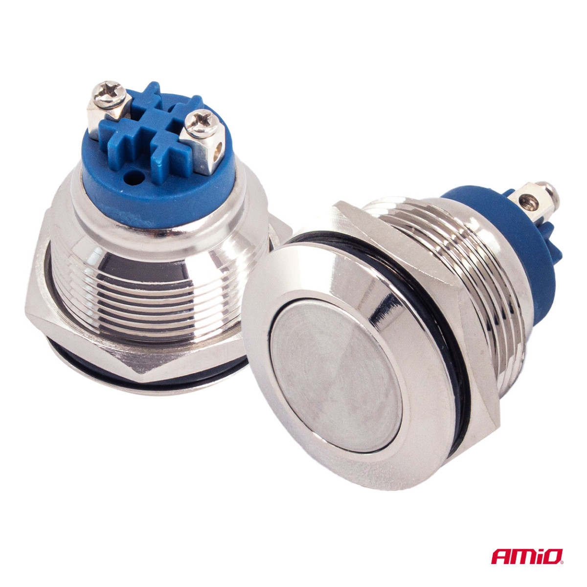 Pyöreä metallinen kytkin ON/OFF 19 mm, 5 A, 12/230 V AMIO-04474