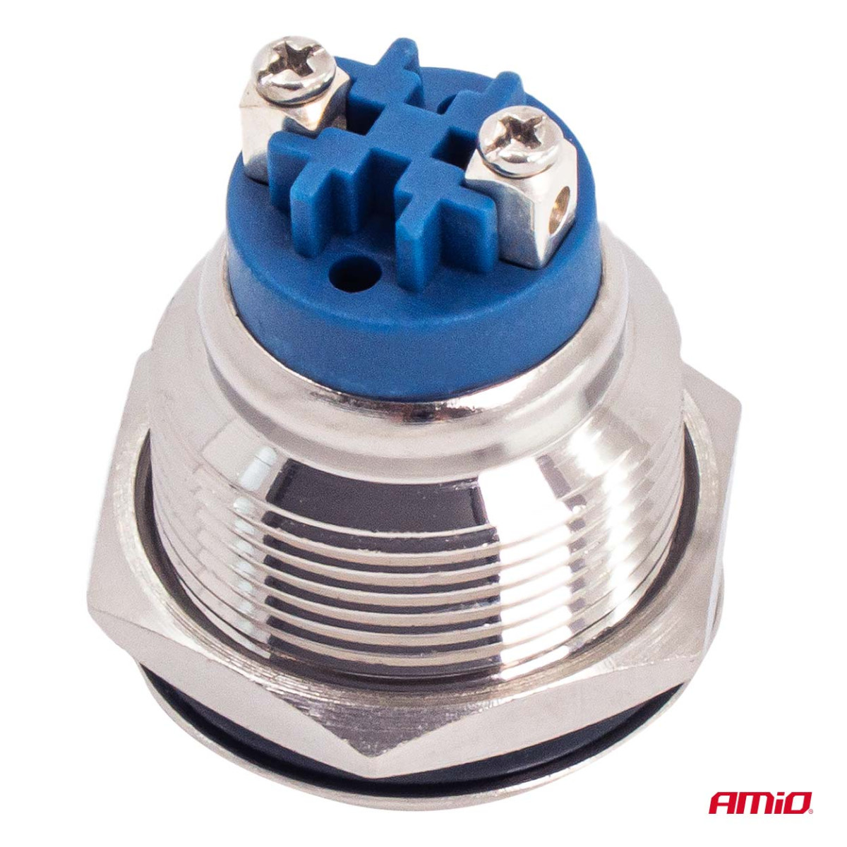 Pyöreä metallinen kytkin ON/OFF 19 mm, 5 A, 12/230 V AMIO-04474