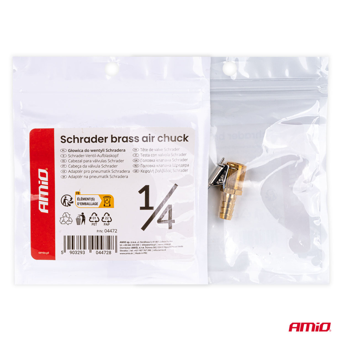 Rengasventtiilin täyttöpää Schrader 1/4" NPT AMIO-04472