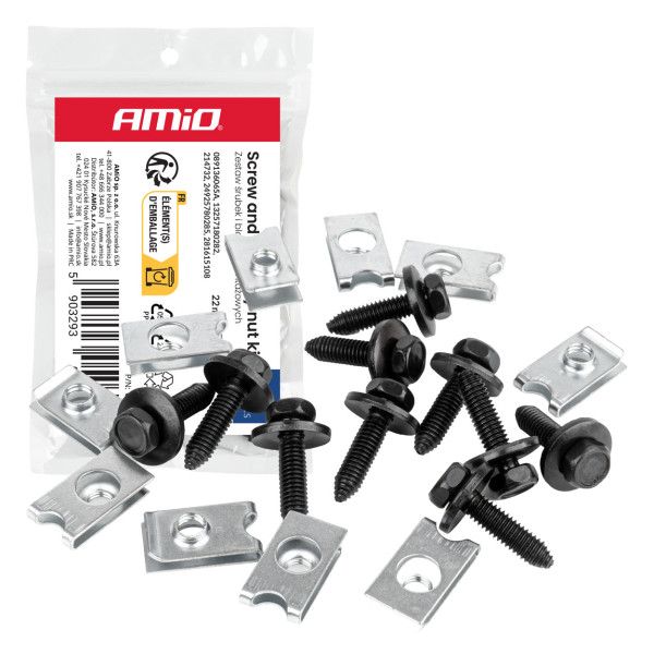 Ruuvi- ja kiinnikeklipsisarja 22 mm, Ø 6 mm, 10 sarjaa, AMIO-05033