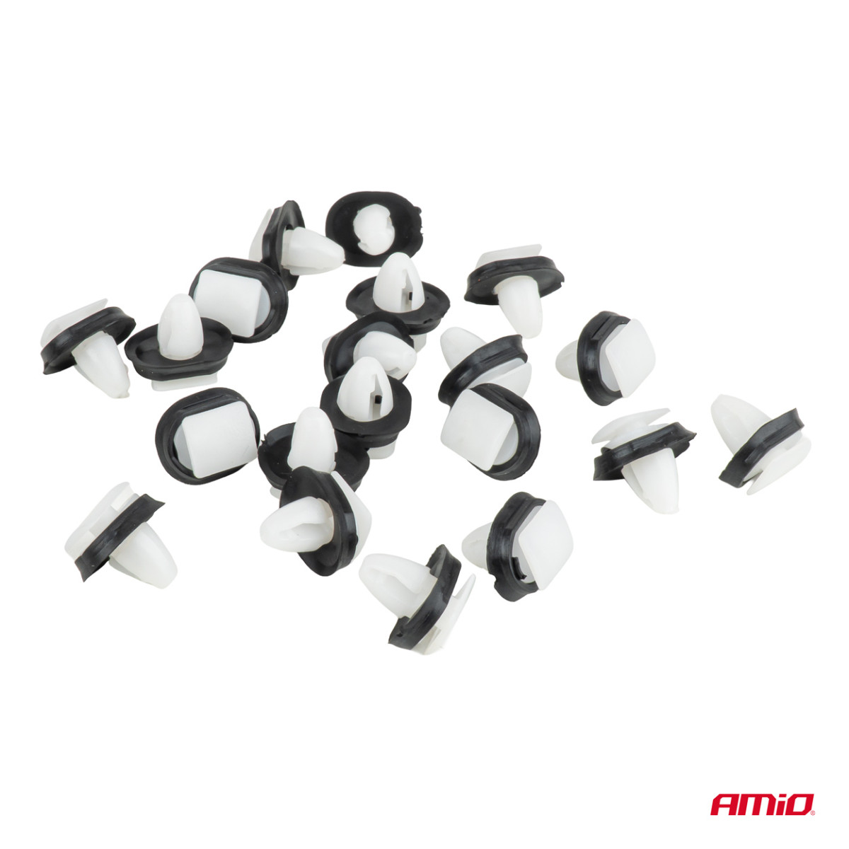 Sivulistojen klipsisarja kumitiivisteellä Ø 8 mm, 17 mm, 20 kpl, AMIO-05046