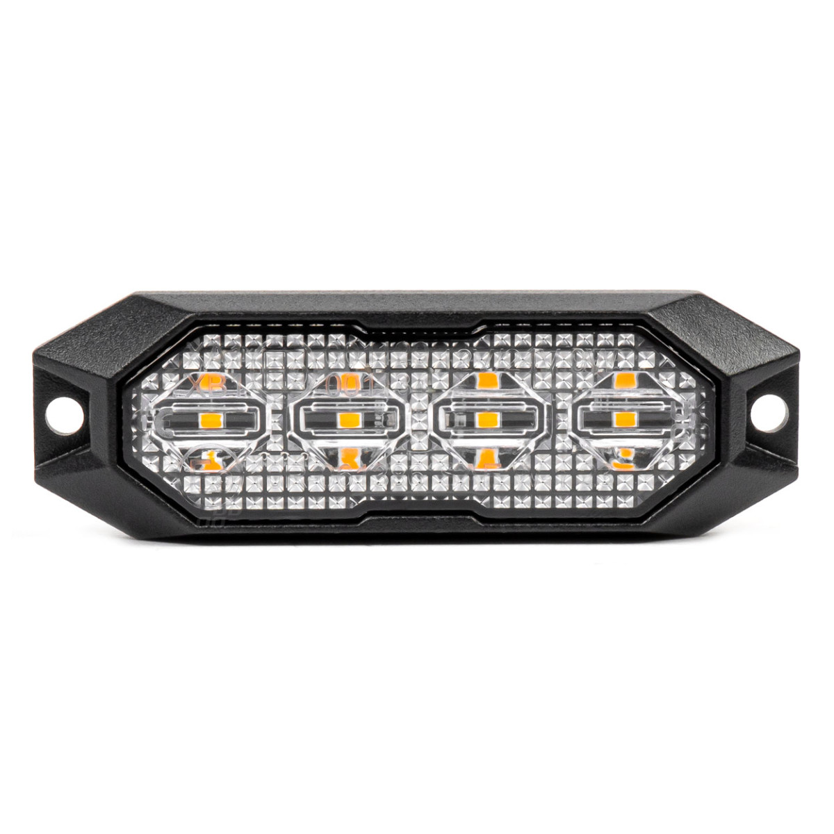 Litteä LED-varoitusvilkkuvalo, oranssi, 4x3W, R65 R10, 12V/24V, IP6K9K AMIO-03929