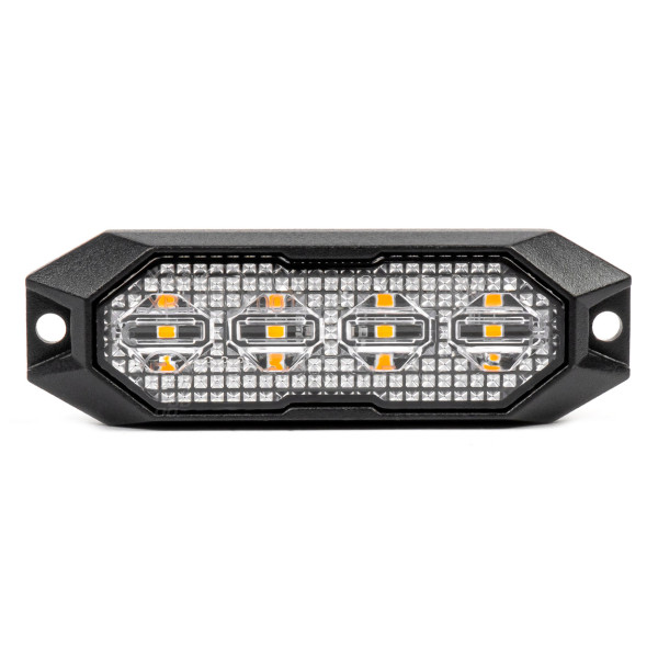 Litteä LED-varoitusvilkkuvalo, oranssi, 4x3W, R65 R10, 12V/24V, IP6K9K AMIO-03929