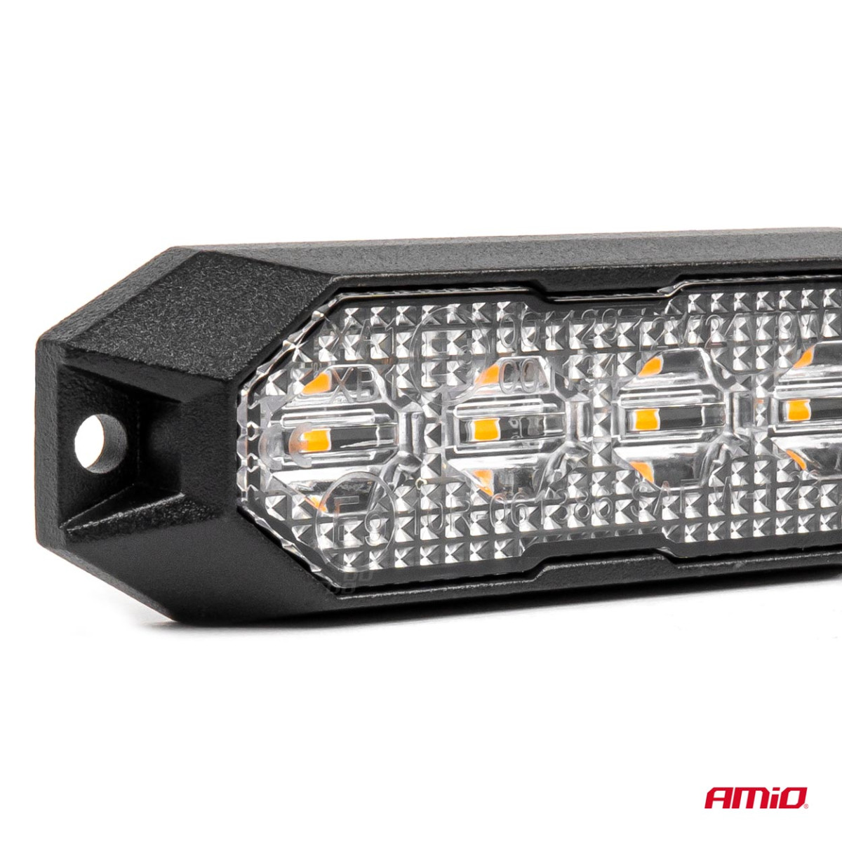 Litteä LED-varoitusvilkkuvalo, oranssi, 4x3W, R65 R10, 12V/24V, IP6K9K AMIO-03929