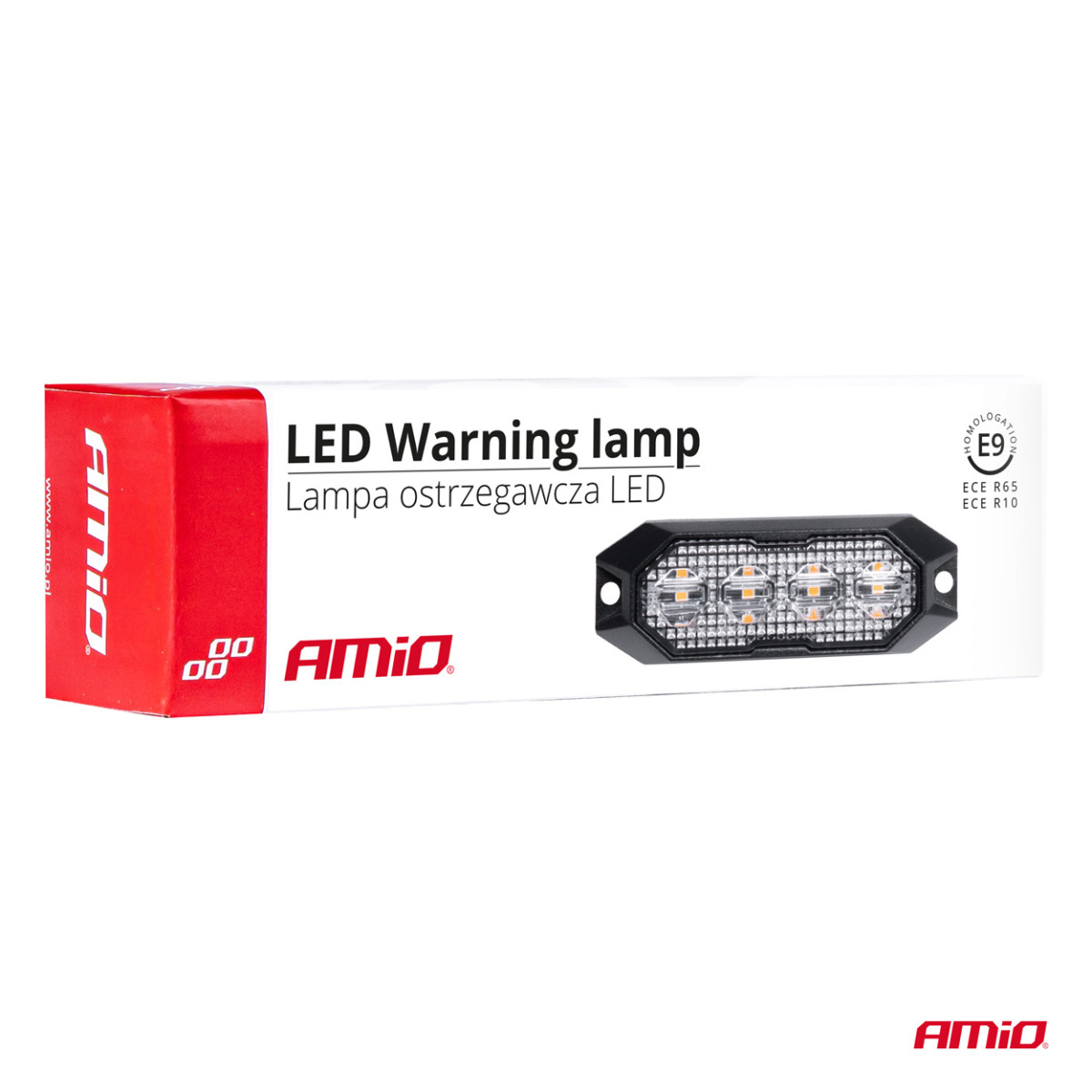 Litteä LED-varoitusvilkkuvalo, oranssi, 4x3W, R65 R10, 12V/24V, IP6K9K AMIO-03929