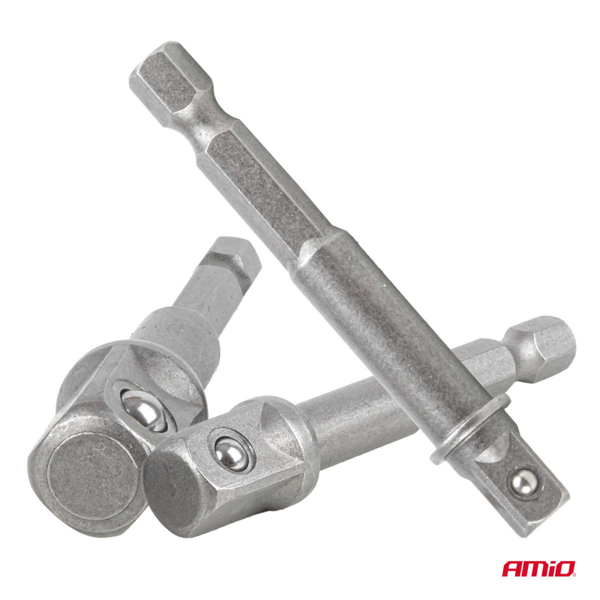 Ruuvimeisselin hylsysovitinsarja, 1/4" HEX, 1/4" / 3/8" / 1/2", 3 kpl, AMIO-04933