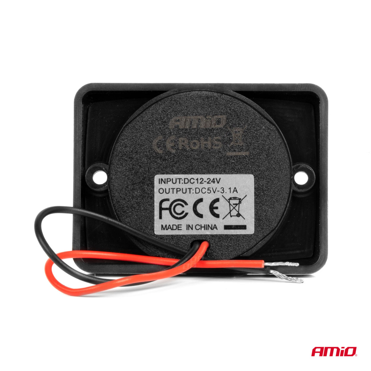 Neliönmuotoinen vedenpitävä puhelimen laturi punaisella LED-valaistuksella, 2xUSB 12/24V AMIO-04230