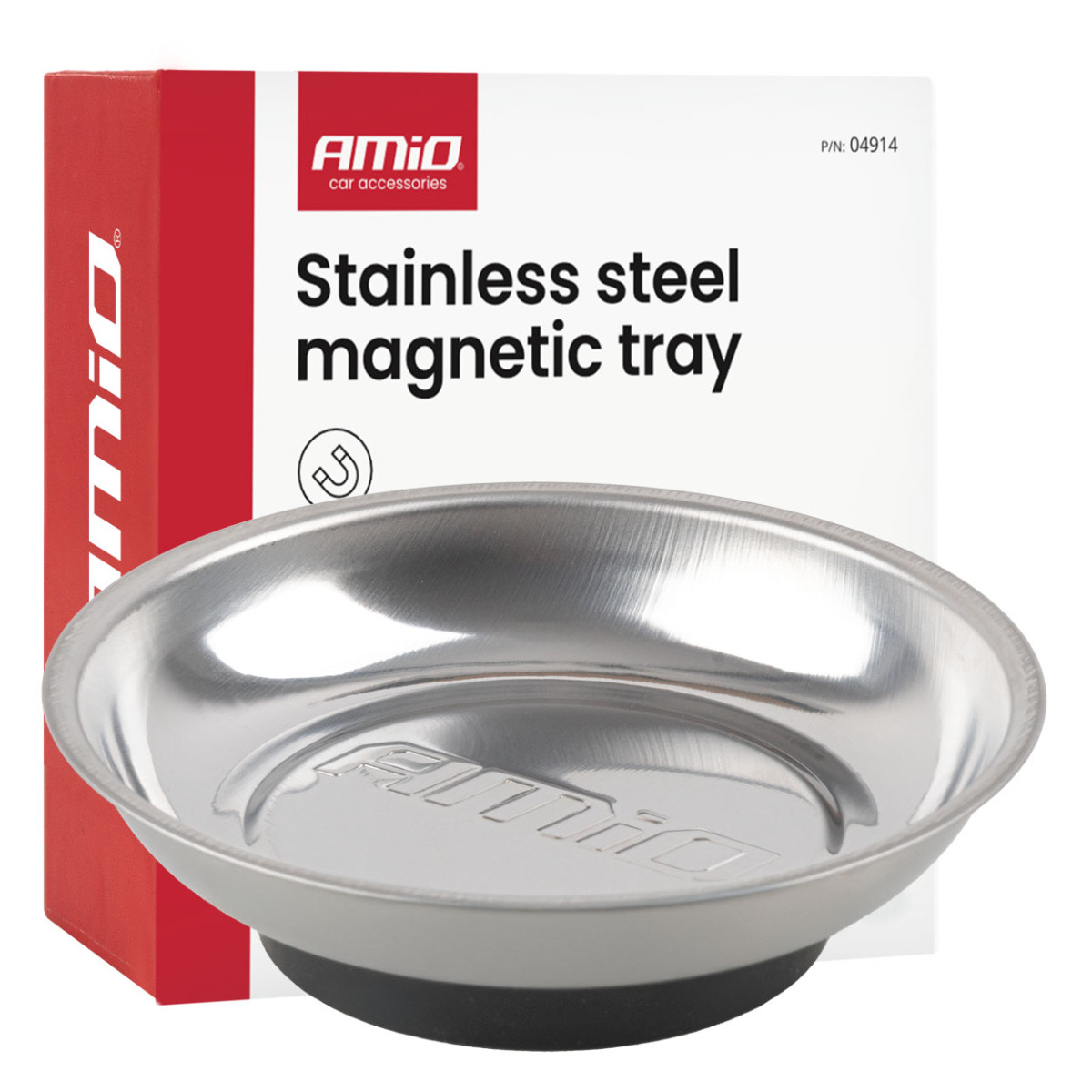 Ruostumattomasta teräksestä valmistettu magneettitarjotin, 110 mm AMIO-04914