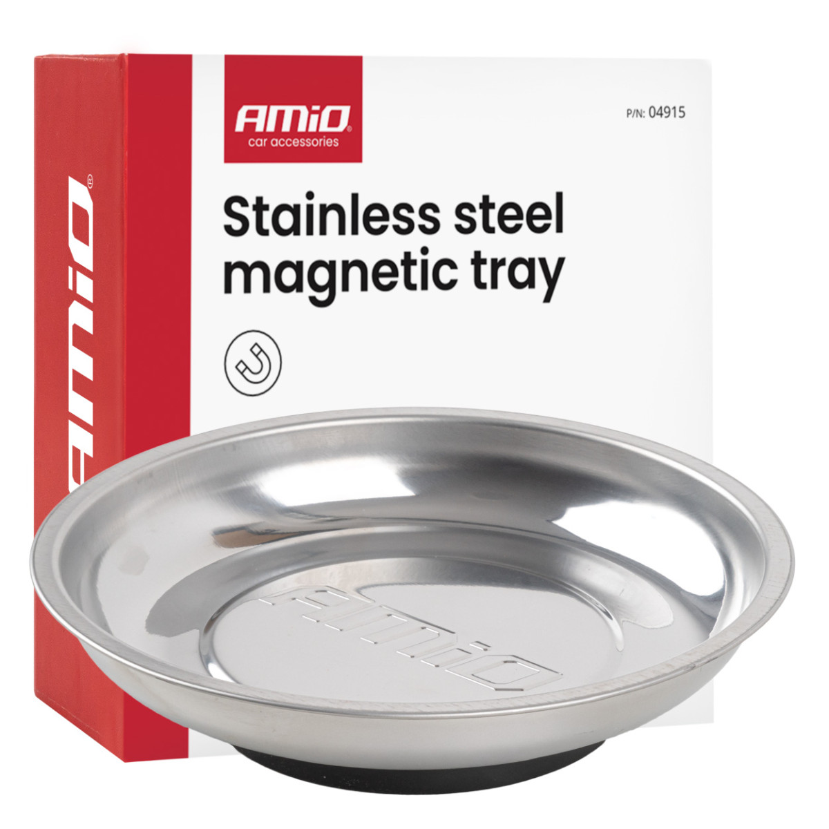 Ruostumattomasta teräksestä valmistettu magneettitarjotin, 150 mm AMIO-04915