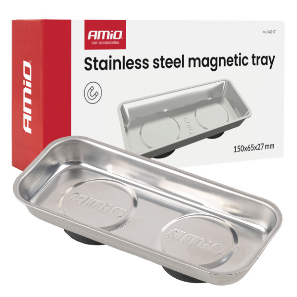Ruostumattomasta teräksestä valmistettu magneettitarjotin 150 × 65 × 27 mm AMIO-04917
