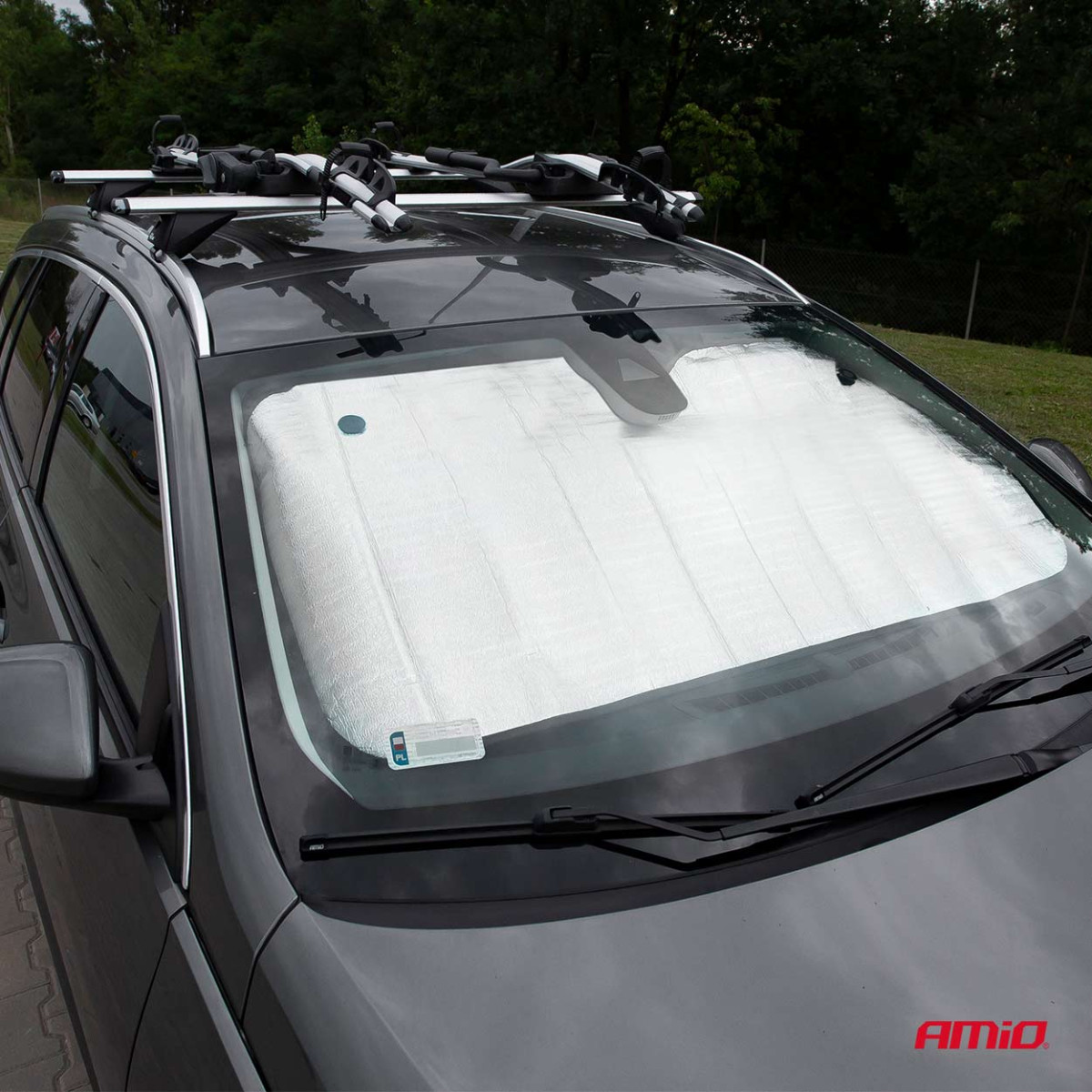 Tuulilasin suoja 145x70 cm, hopea, PE-kupla AMIO-01532