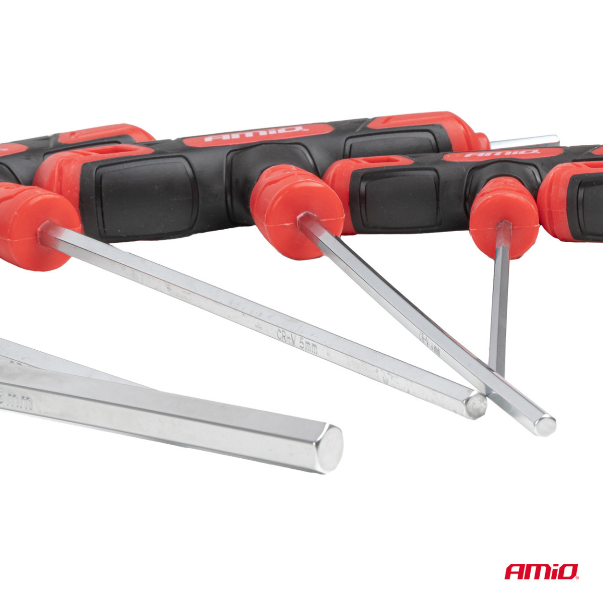 Kuusiokoloavainsarja T-kahvalla, 8 kpl. AMIO-04826