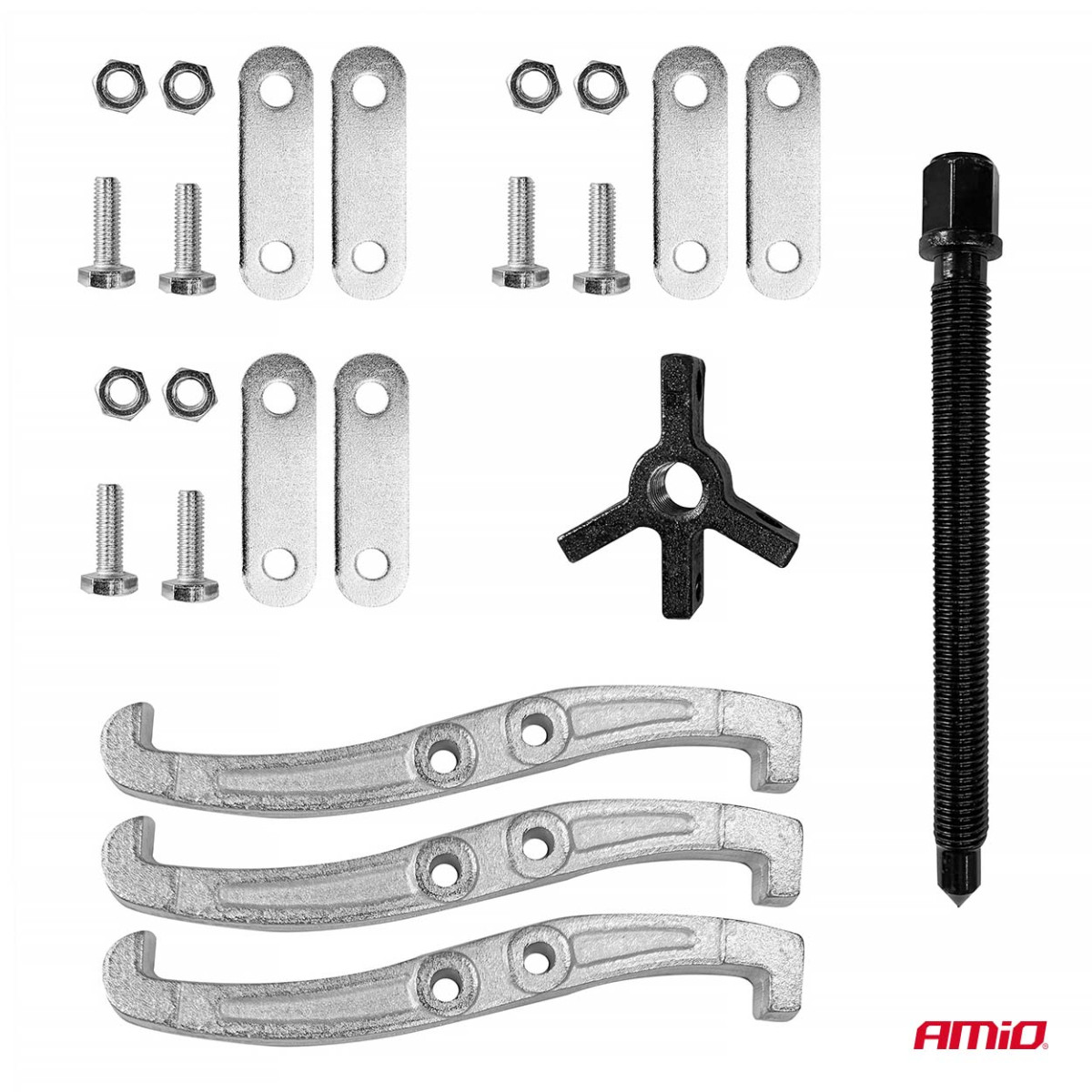 Kolmikätiseen käyttöön tarkoitettu laakeri-, hihnapyörä-, vauhtipyörä- ja hammaspyöräulosvetäjäsarja AMIO-04755