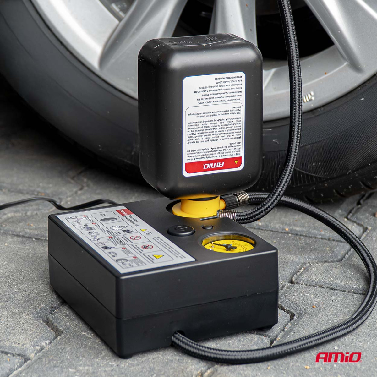 Renkaankorjaussarja kompressorilla, 12 V, 19 mm, AMIO-04929