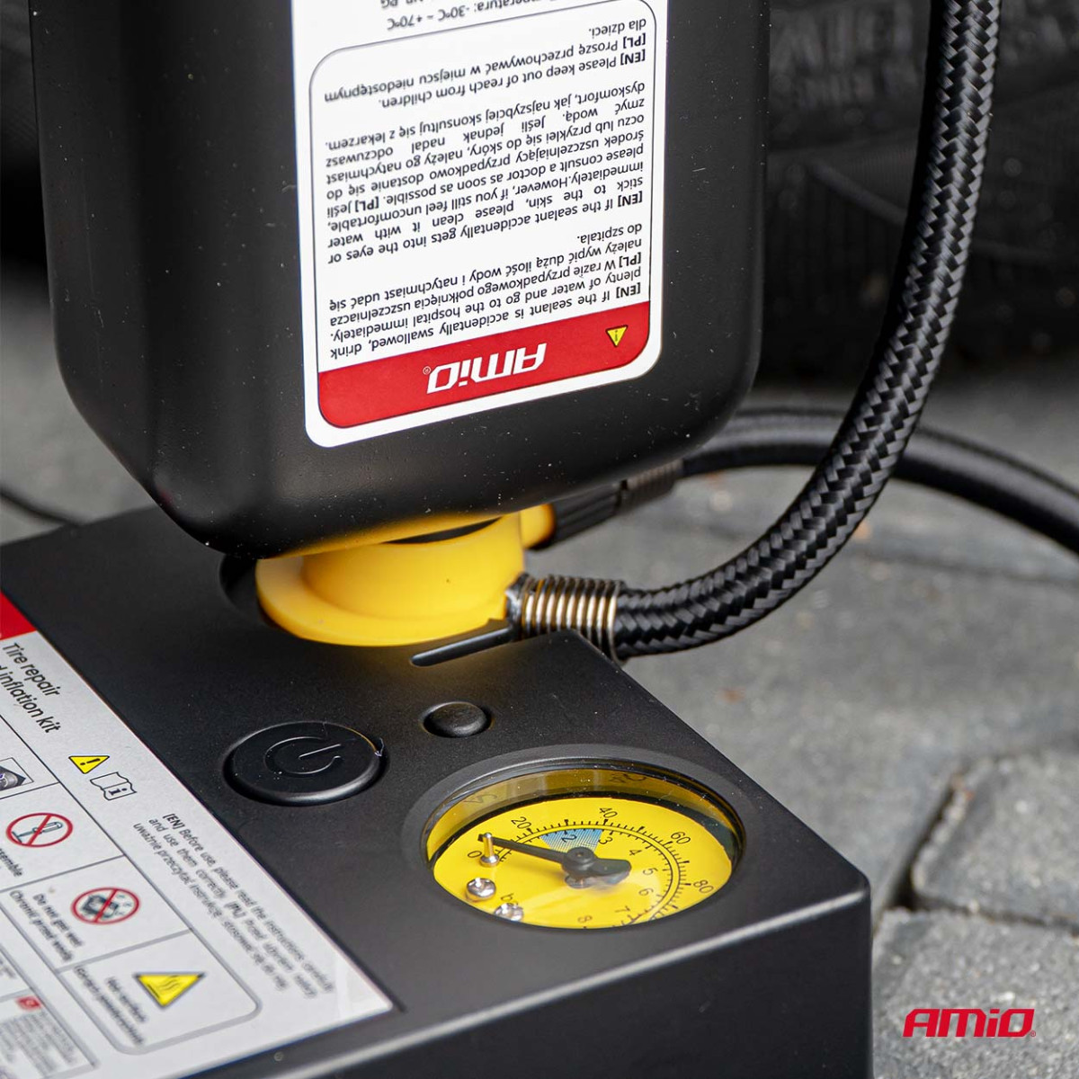 Renkaankorjaussarja kompressorilla, 12 V, 19 mm, AMIO-04929