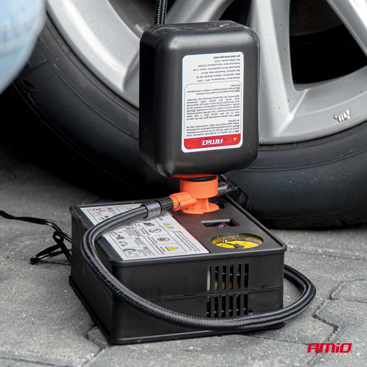Renkaankorjaussarja kompressorilla, 12 V, 31 mm, AMIO-04930