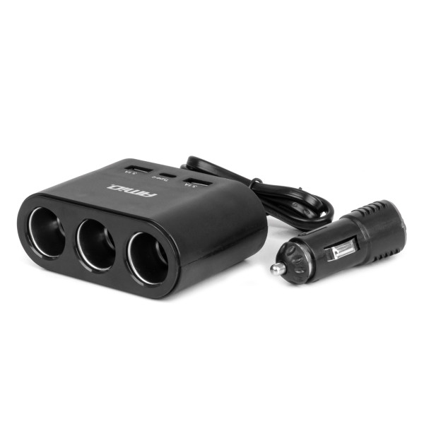 Kolmipaikkainen jatkojohto laturilla 2x USB-A + 1x USB-C 12/24V 120W 70 cm AMIO-04361