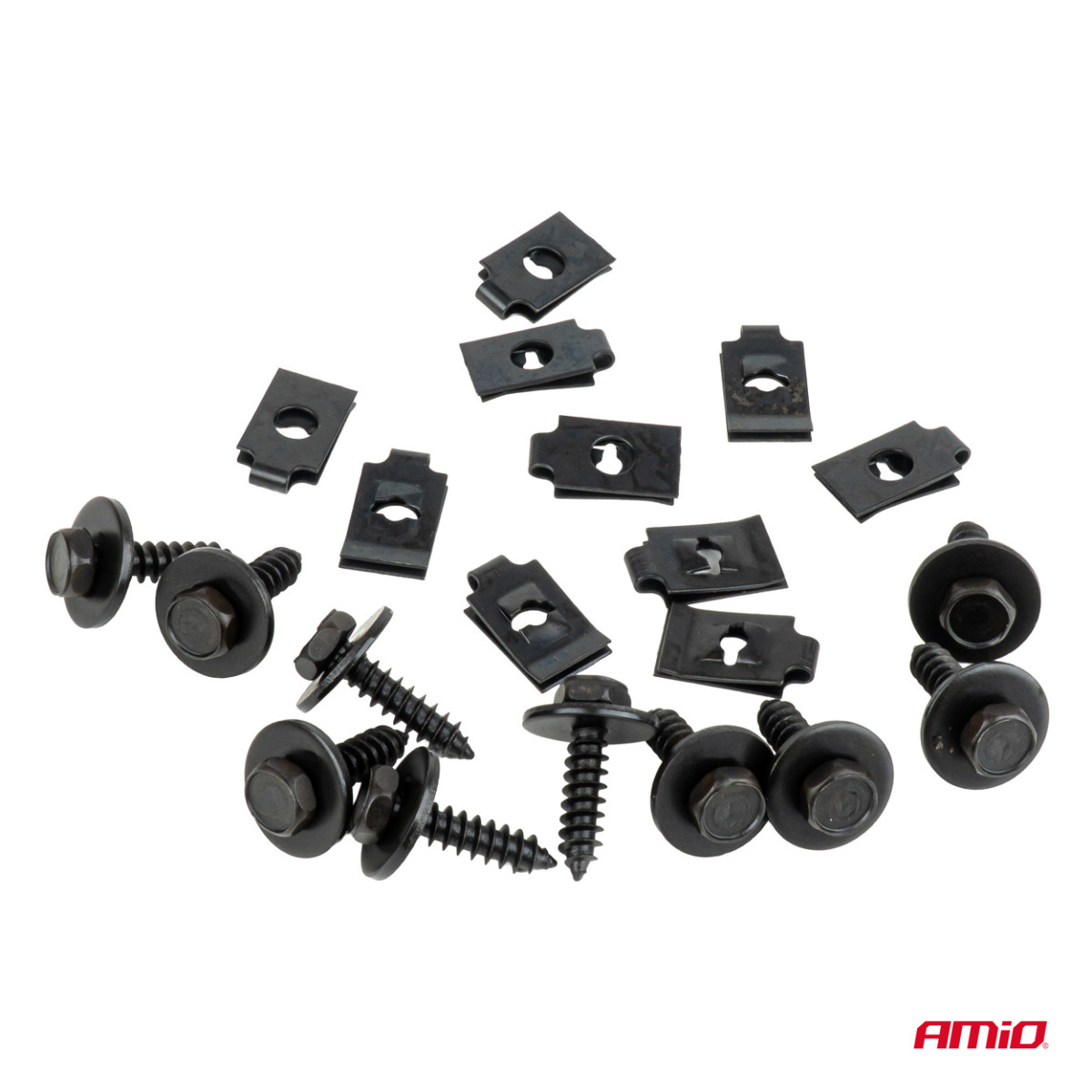 Yleiskäyttöinen ruuvi- ja kiinnikeklipsisarja 18 mm, Ø 5 mm, 10 sarjaa, AMIO-05028