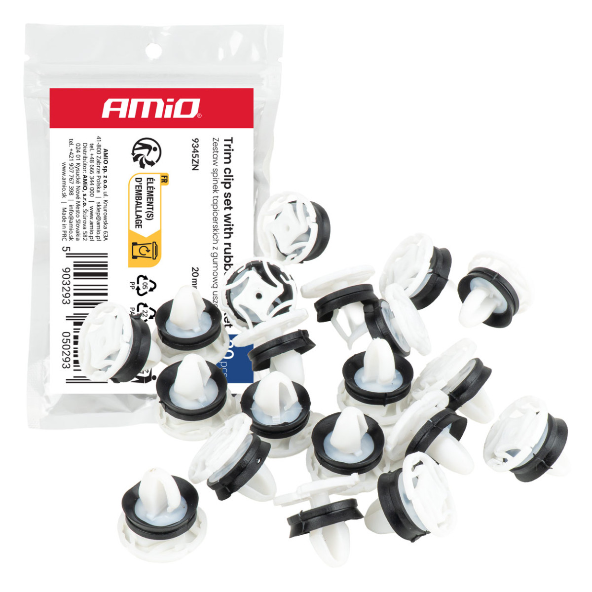 Verhoiluklipsisarja kumitiivisteellä 20 mm, Ø 9 mm, 20 kpl, AMIO-05029