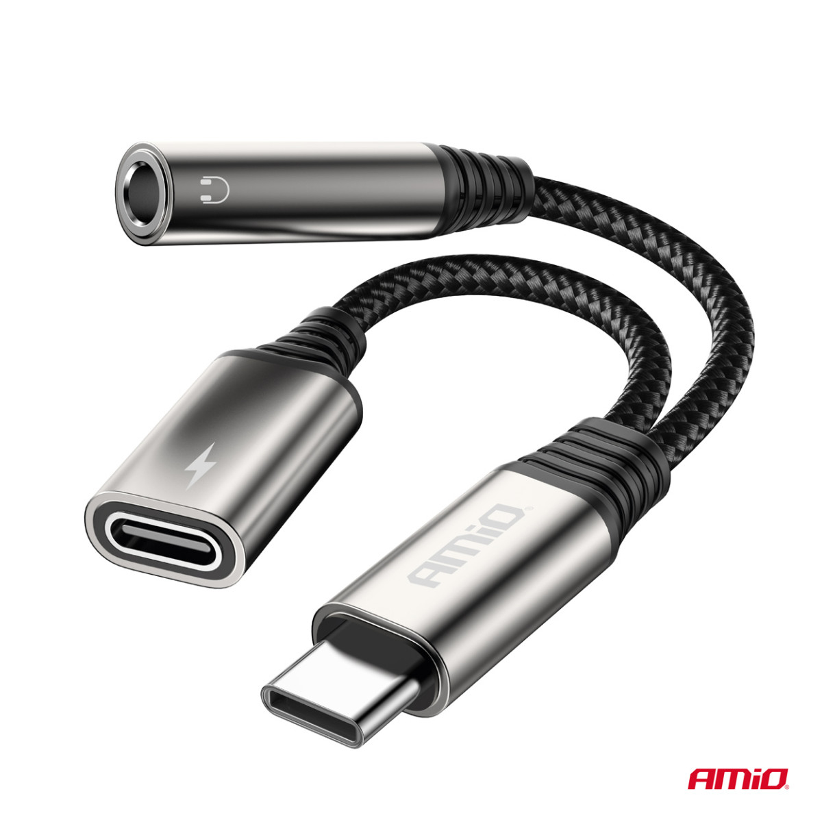 USB-C - USB-C + 3,5 mm:n minijakki (naaras) -sovitin 10 cm AMIO-04295