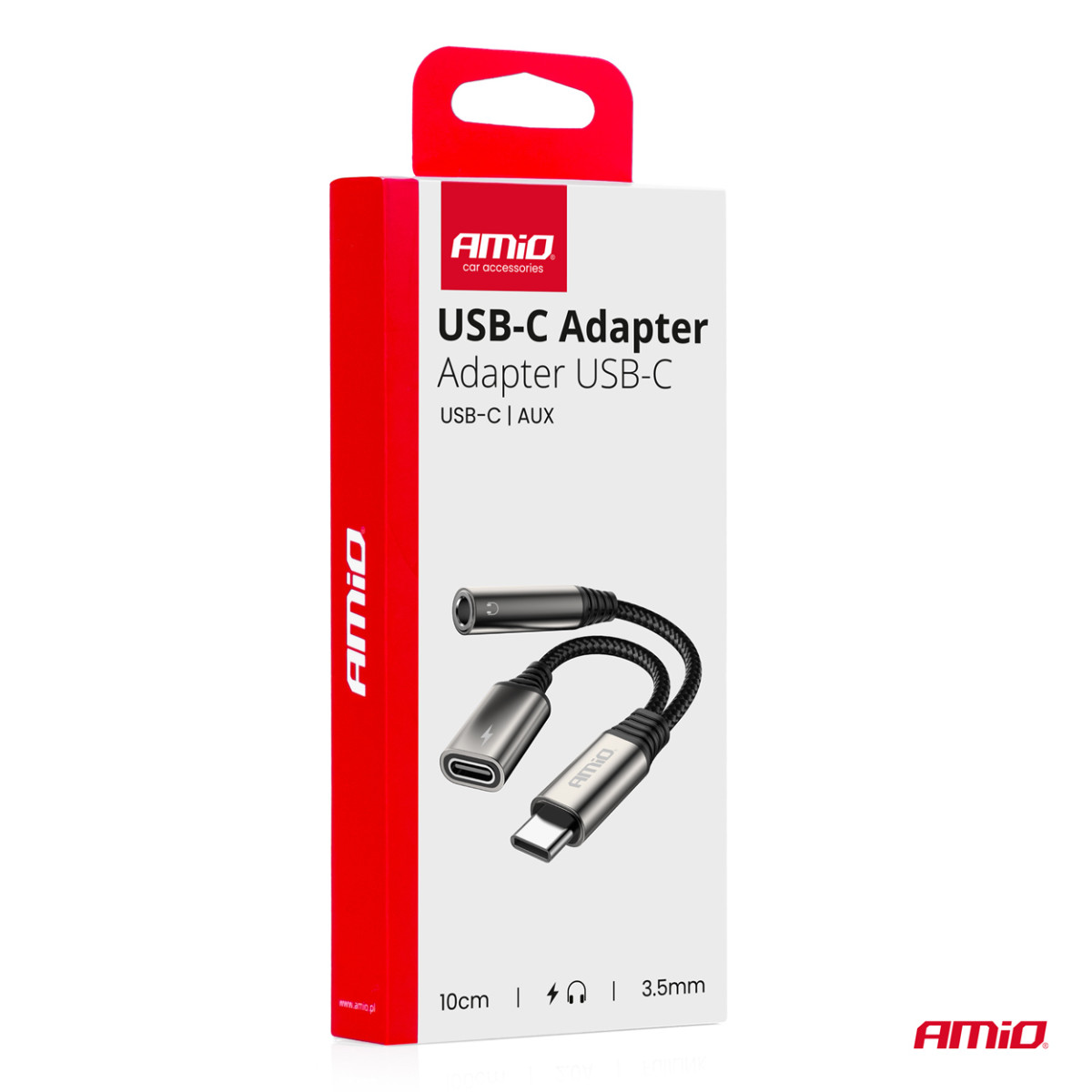 USB-C - USB-C + 3,5 mm:n minijakki (naaras) -sovitin 10 cm AMIO-04295