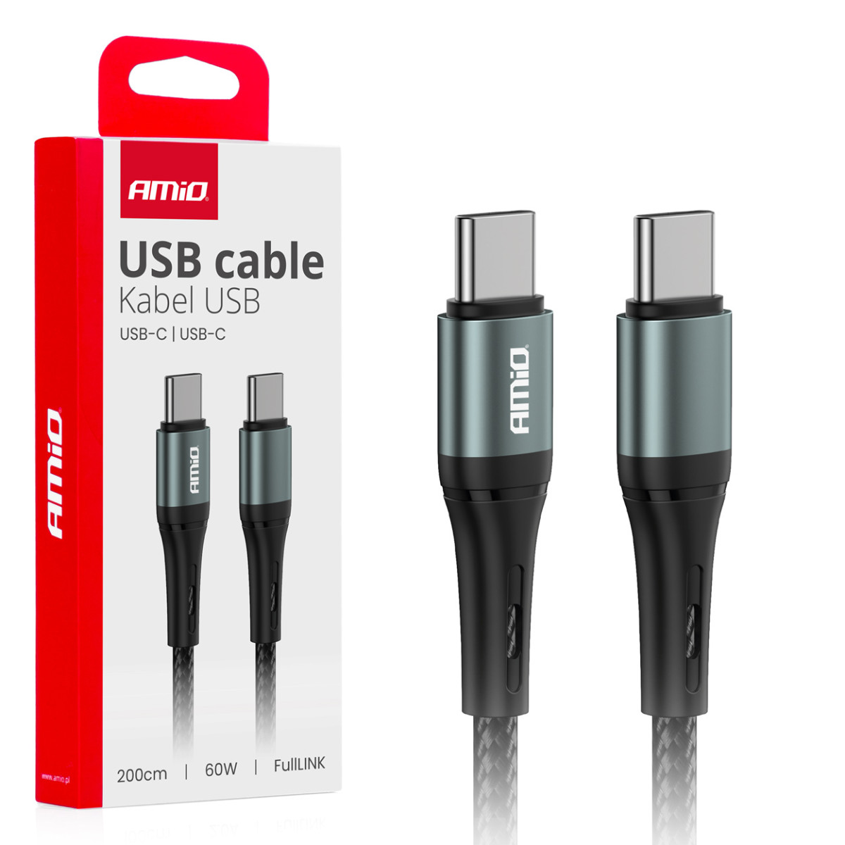USB-C - USB-C -kaapeli 60W 200 cm FullLINK AMIO-03915
