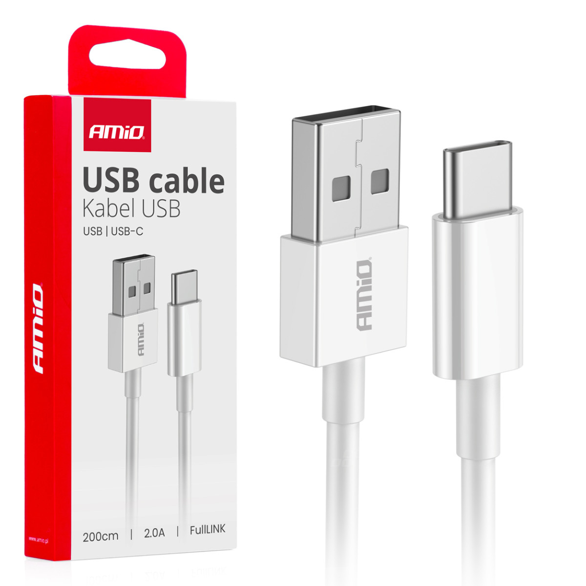 USB - USB-C -kaapeli 2A 200 cm FullLINK AMIO-03894