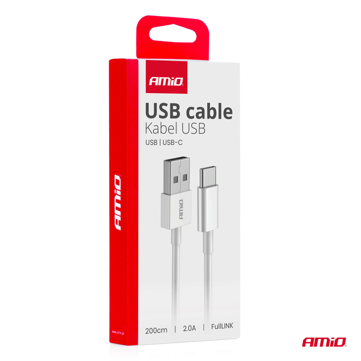 USB - USB-C -kaapeli 2A 200 cm FullLINK AMIO-03894