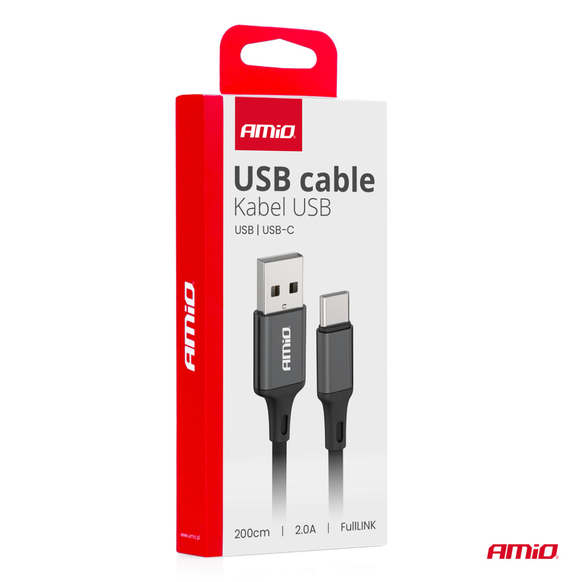 USB - USB-C -kaapeli 2A 200 cm FullLINK AMIO-03900