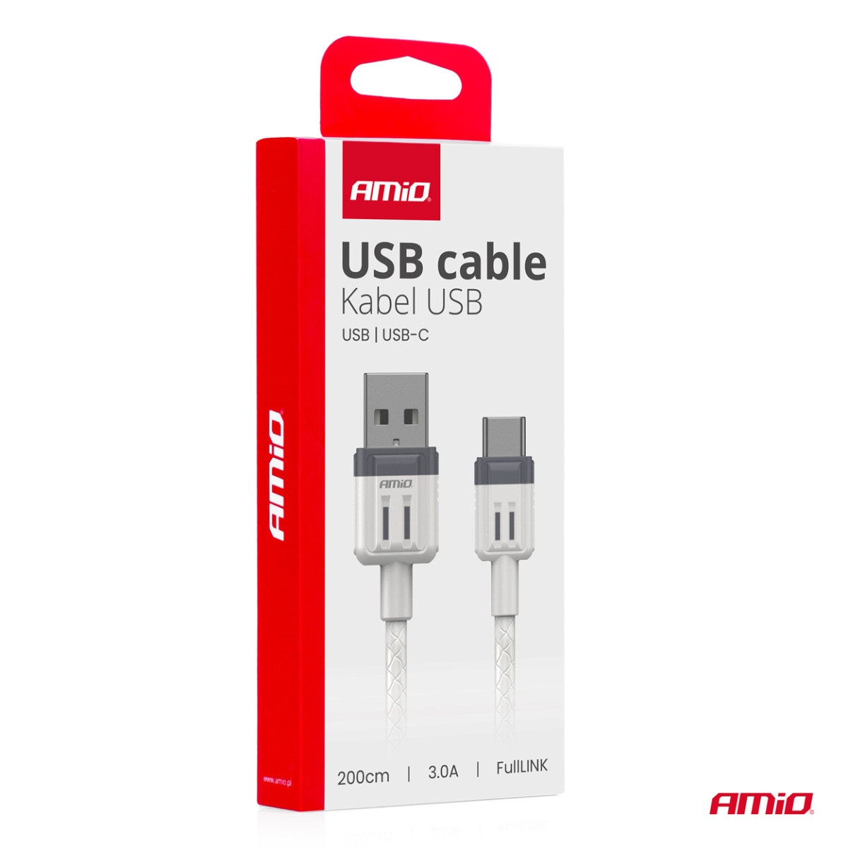 USB-A - USB-C -latauskaapeli 3A 200 cm FullLINK AMIO-03906