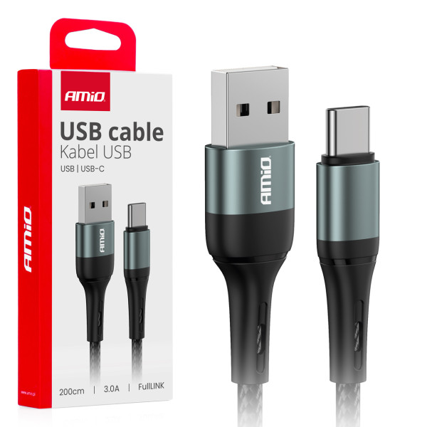 USB-A - USB-C -kaapeli 3A 200 cm FullLINK AMIO-03912