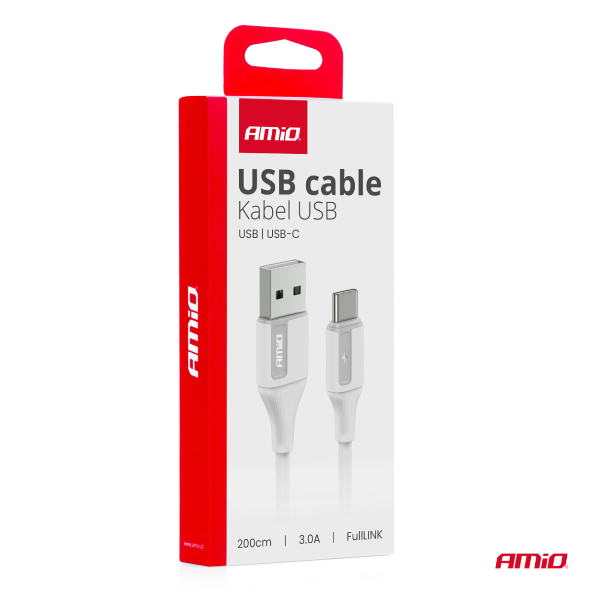 USB-A - USB-C -kaapeli 3A 200 cm FullLINK AMIO-03918