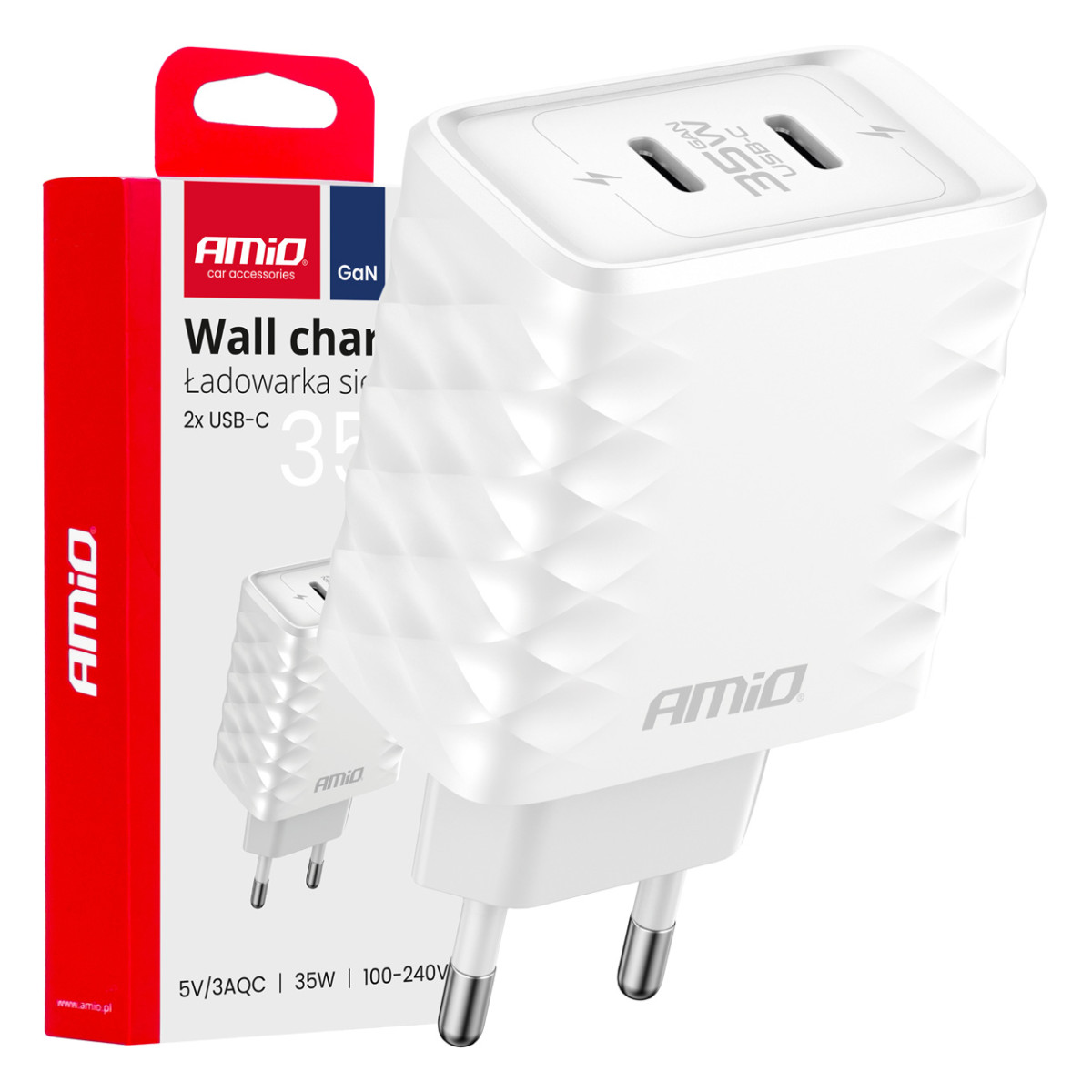 Seinälaturi Pikalataus 35W 2x USB-C AMIO-04288