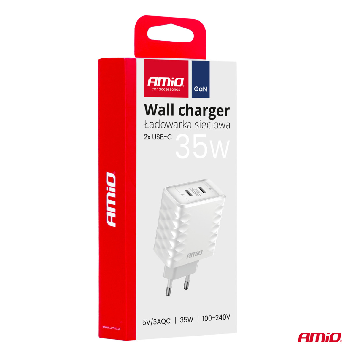 Seinälaturi Pikalataus 35W 2x USB-C AMIO-04288