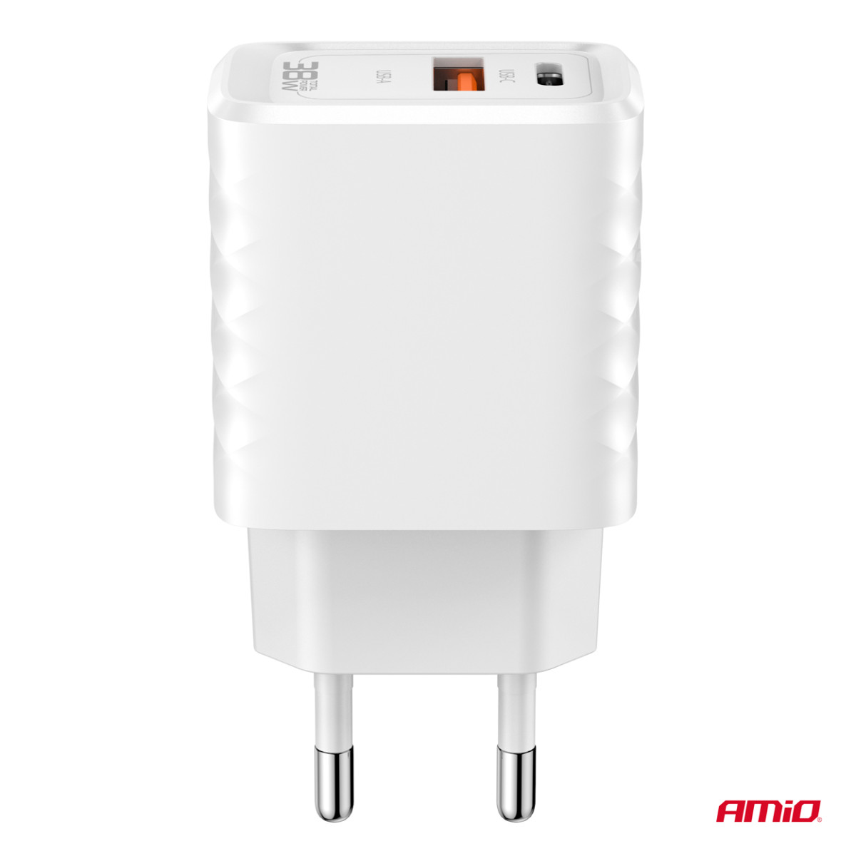 Seinälaturi Pikalataus GaN 38W USB-A + USB-C AMIO-04287