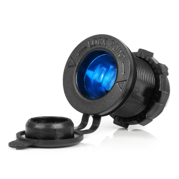 Vedenpitävä auton tupakansytytinpistorasia sinisellä LED-valaistuksella, 12/24V AMIO-04220