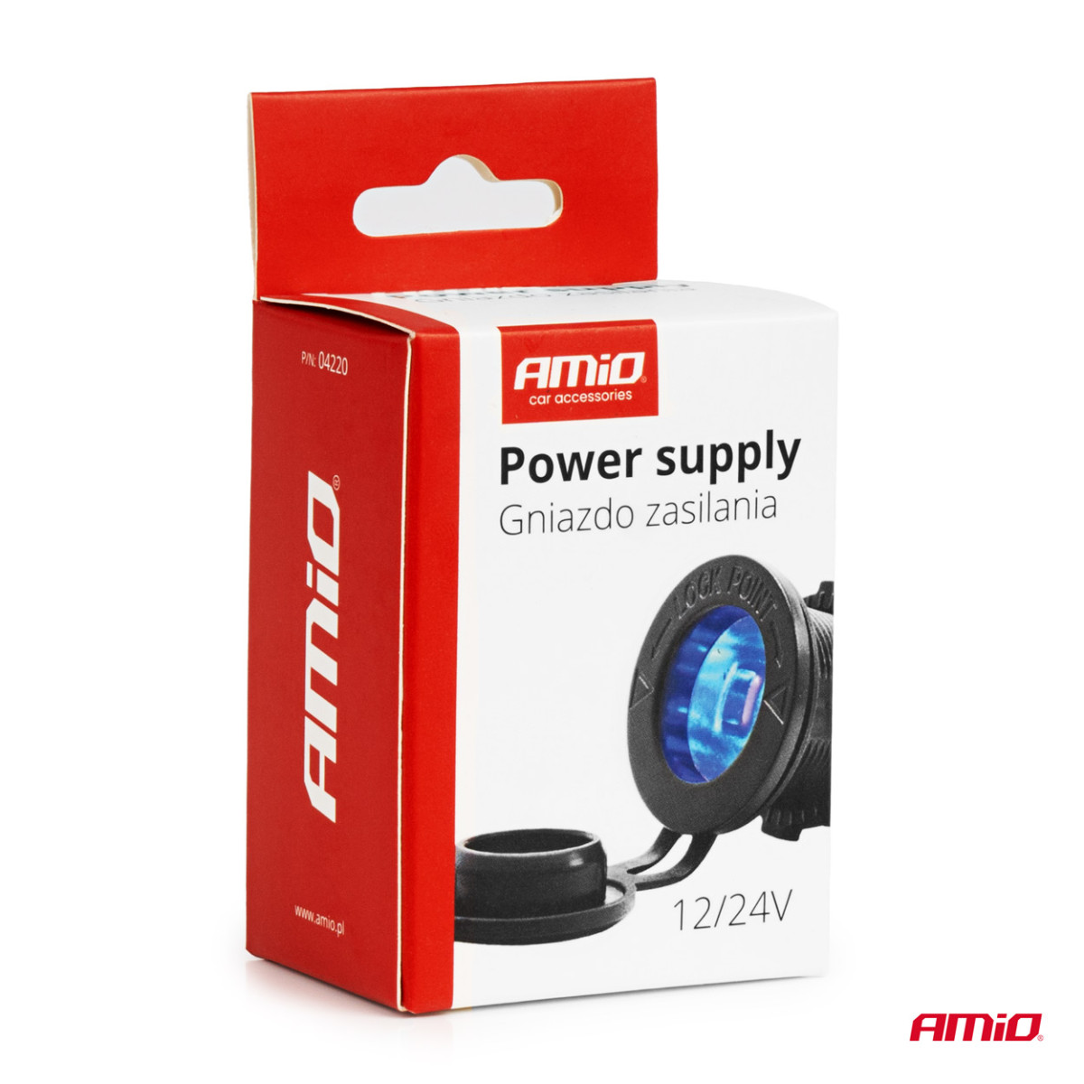 Vedenpitävä auton tupakansytytinpistorasia sinisellä LED-valaistuksella, 12/24V AMIO-04220