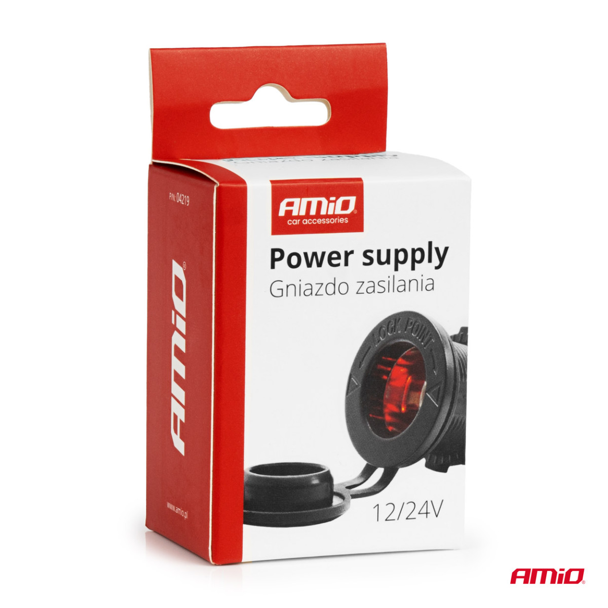 Vedenpitävä auton tupakansytytinpistorasia punaisella LED-valaistuksella, 12/24V AMIO-04219